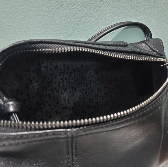 NEW LONGCHAMP Le Pliage Cuir Black Adjustable Strap Gunmetal Crossbody Bag - Picture 7 of 10